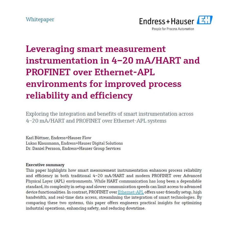 释放智能仪表在4...20 mA/HART和PROFINET over Ethernet-APL系统中的集成潜能