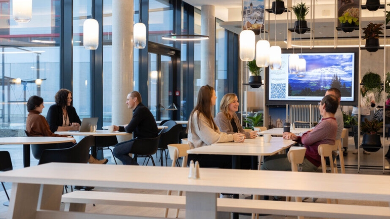 A modern staff restaurant has been set up on the ground floor. 