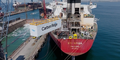 Installation of containerized carbon capture system positioned on the deck of the tanker STI SPIGA