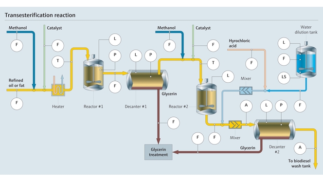 Process map of a transesterification reaction for biodiesel production