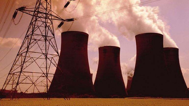 Power plant wiht cooling tower and electricity mast Power plant wiht cooling tower and electricity mast