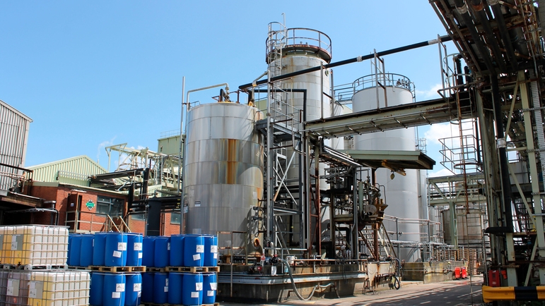 Nufarm's chemical storage tanks on plant in Wyke's, Bradford